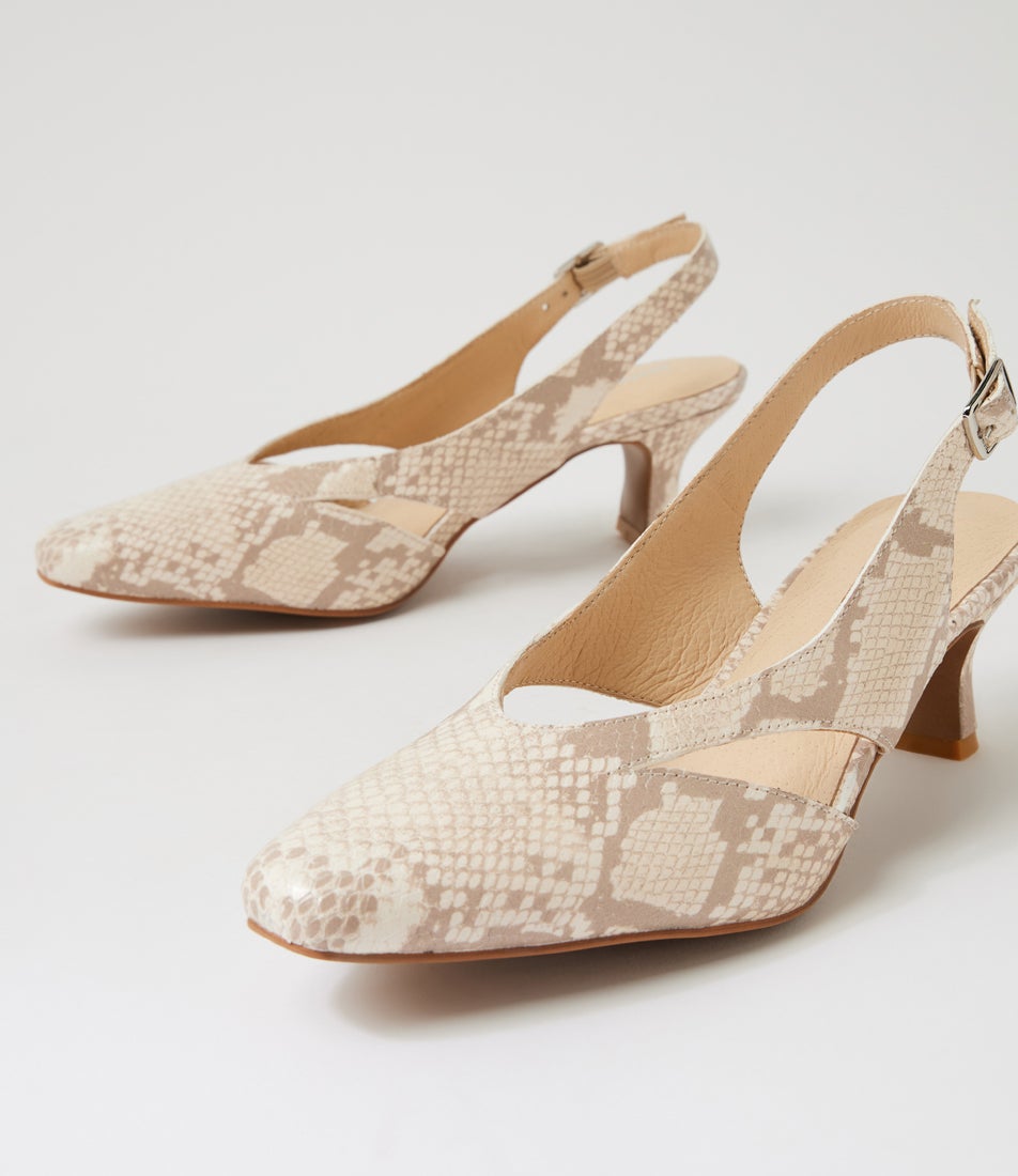 Candas Taupe Ivory Snake Leather Heels