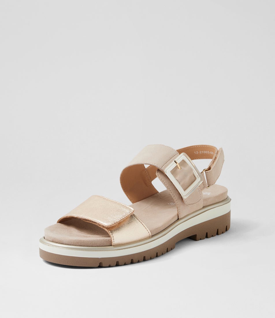 Malaga 3 Sand Metallic Leather Suede Sandals