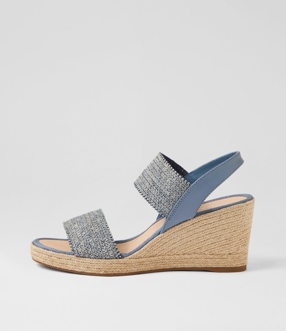 Pivey Denim Natural Rope Elastic Leather Wedges