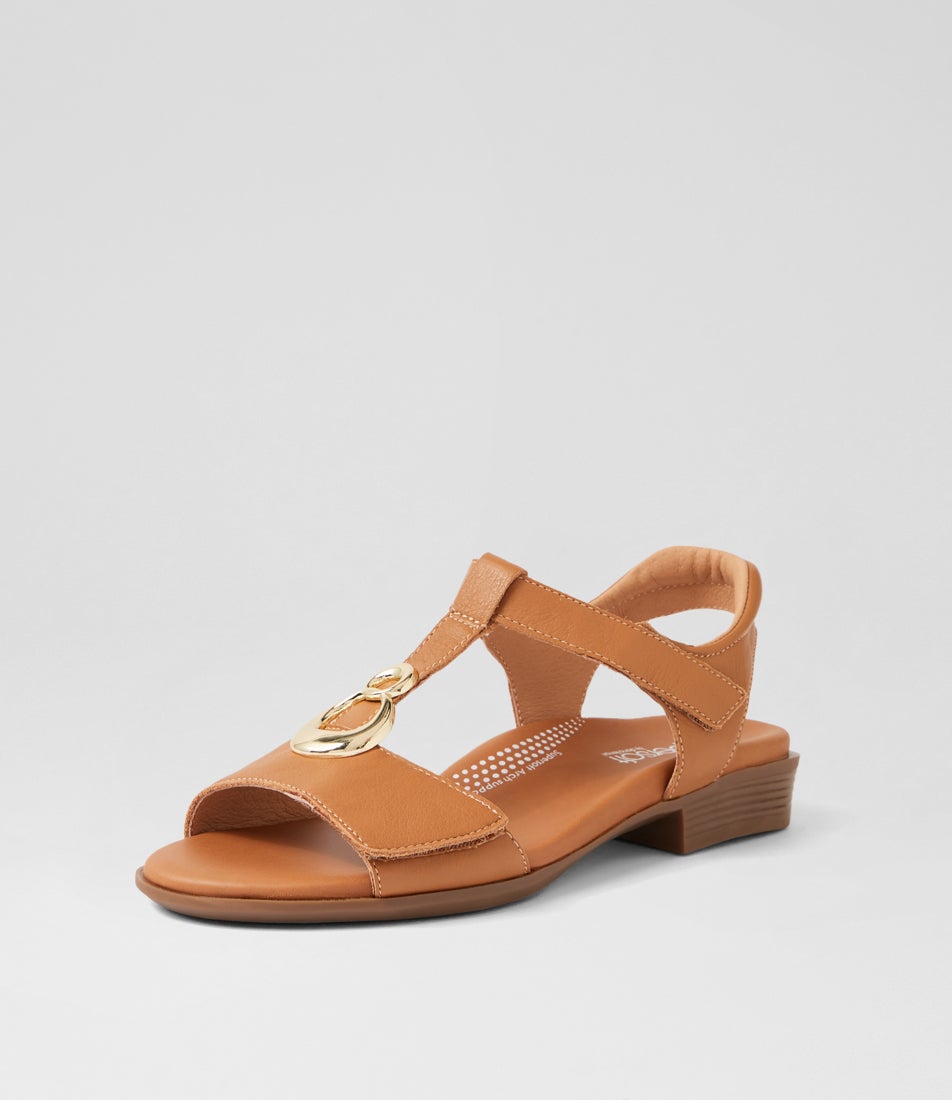 Caries Dark Tan Leather Sandals