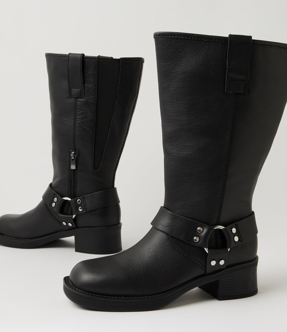 Racer Wide Calf Black Leather Calf Boots Racer Wide Calf Black Leather Calf Boots