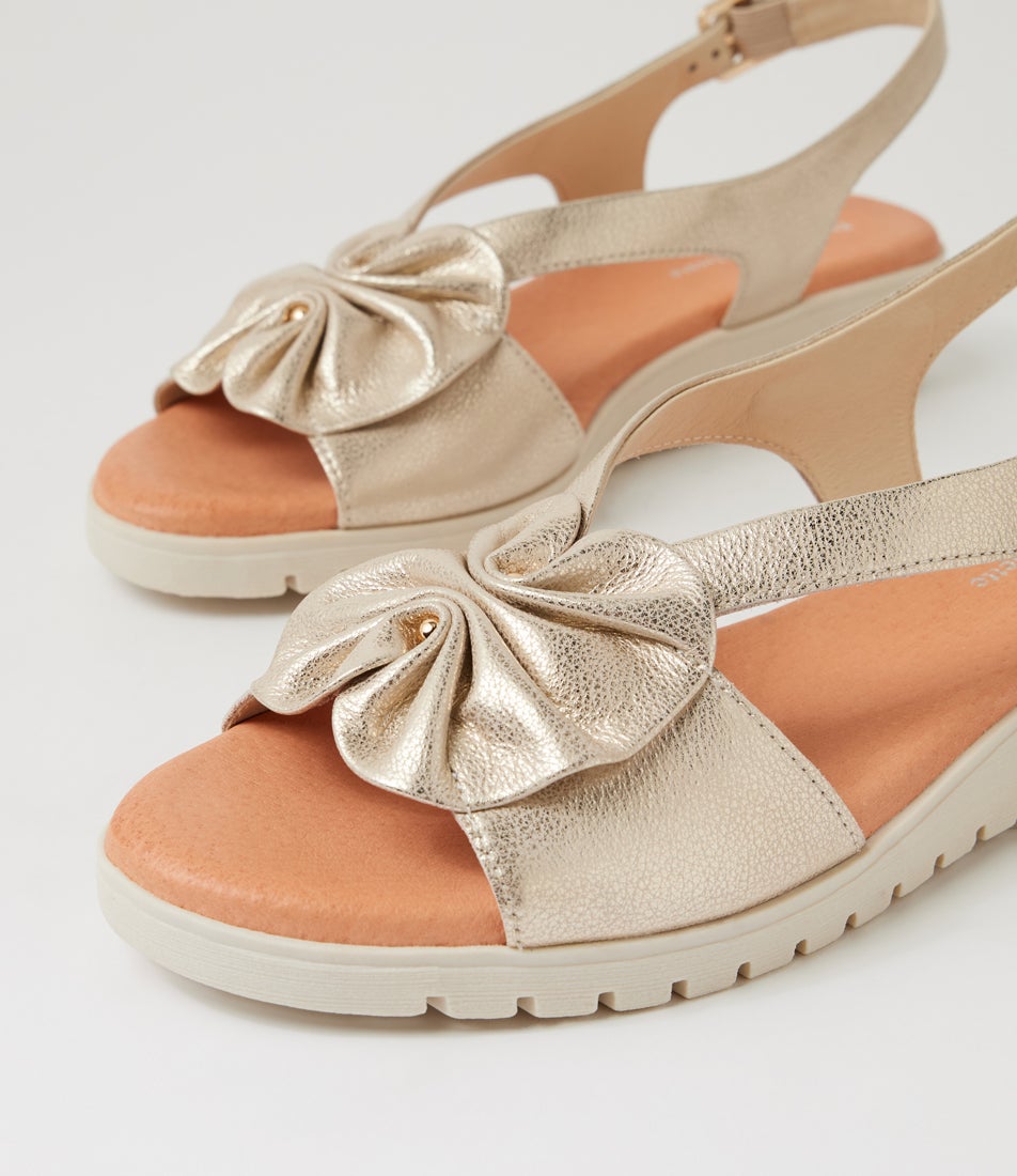 Myrline Beige Gold Almond Wash Leather Sandals