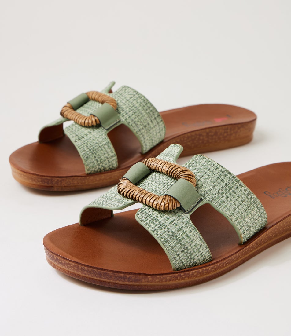 Kollison Pistachio Synthetic Raffia Slides