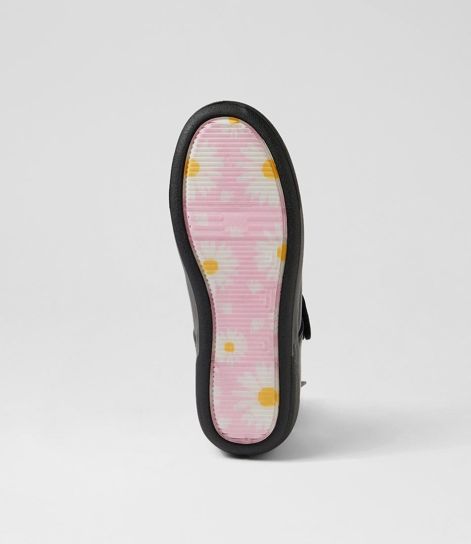 Kiara Junior E Black Daisy Insole Leather Mary Janes