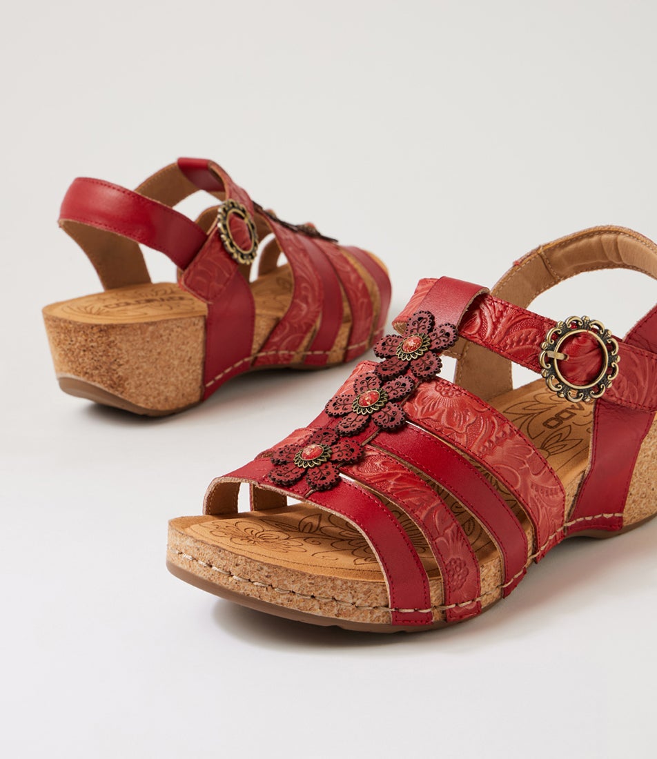 Jibing Red Print Multi Heeled Sandals