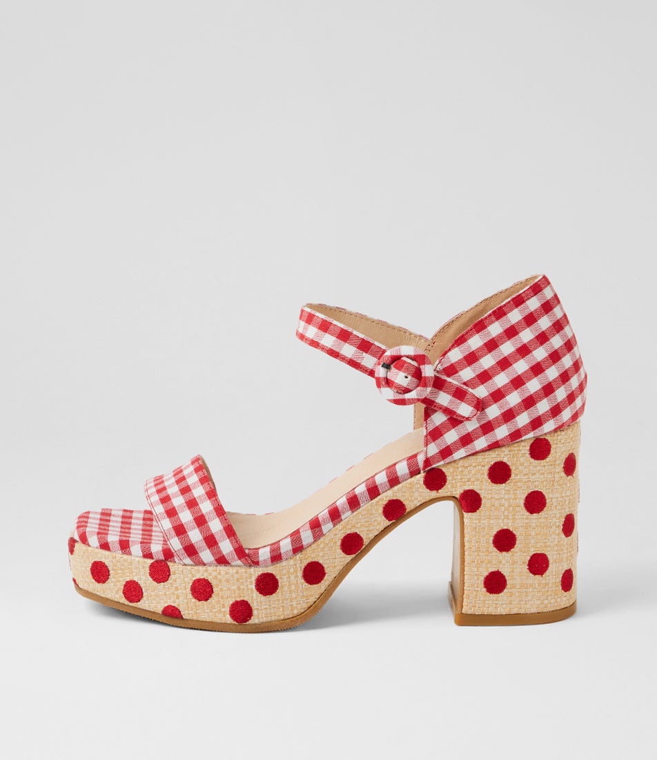 Mistro Red Gingham Fabric Sandals