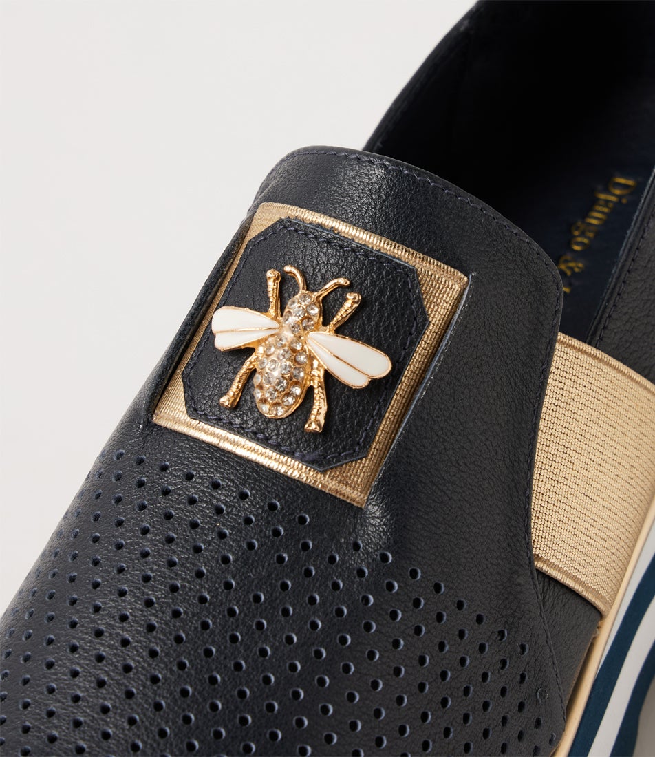 Ensom Navy Gold Leather Loafers
