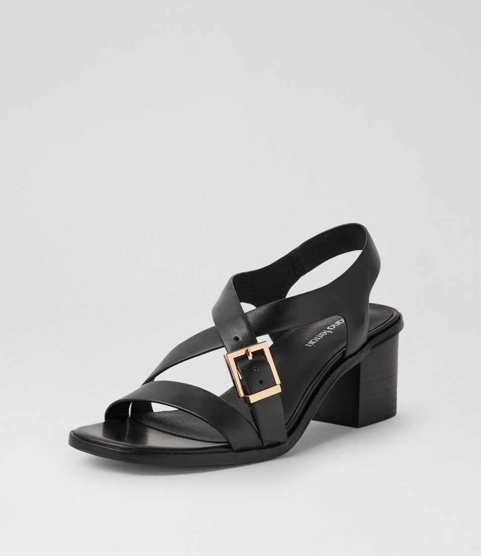 Acola Black Black Heel Leather Sandals