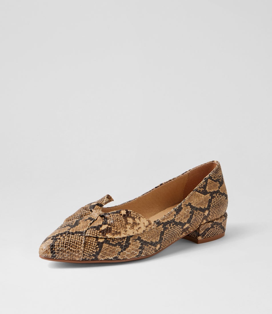 Emlyns Camel Choc Snake Leather Pump Heels