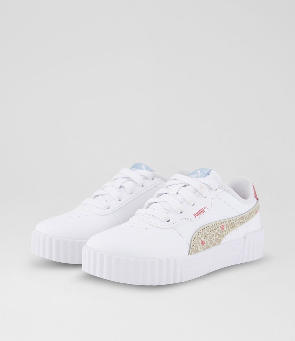 Carina 3 Junior White Birch Synthetic Leather Lace Up Sneakers