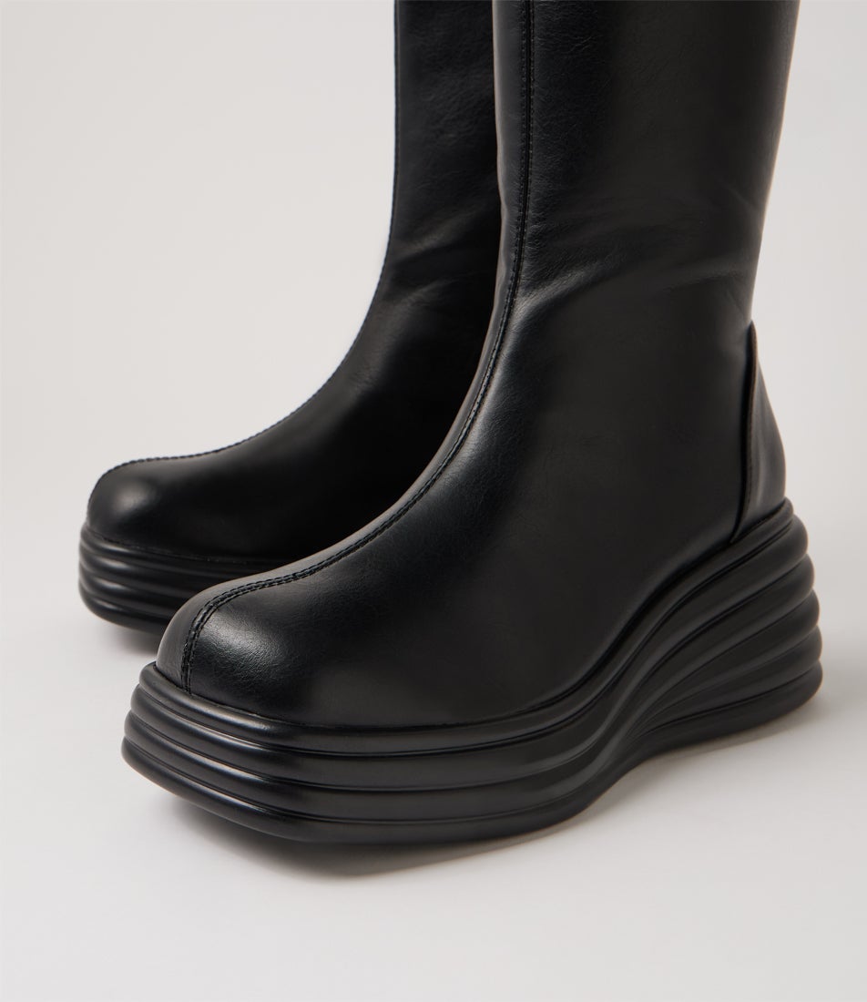 Frequency Black  Knee High Boots