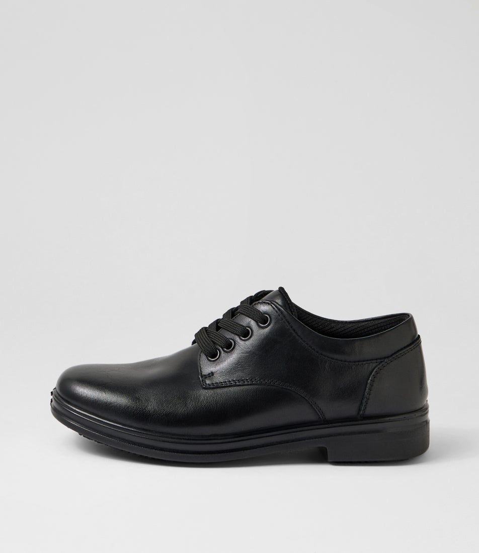 Solar Junior Black Leather Lace Up Flats