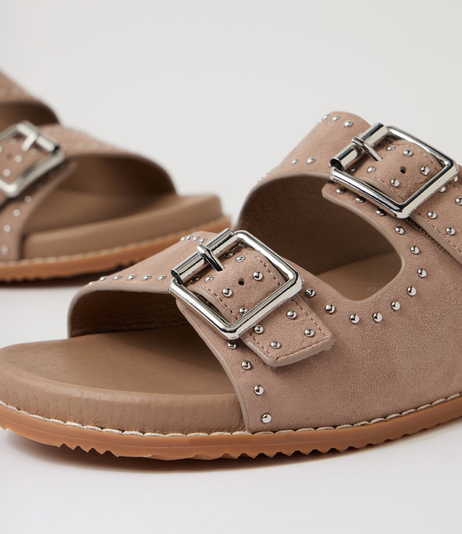 Havro W Taupe Silver Suede Slides