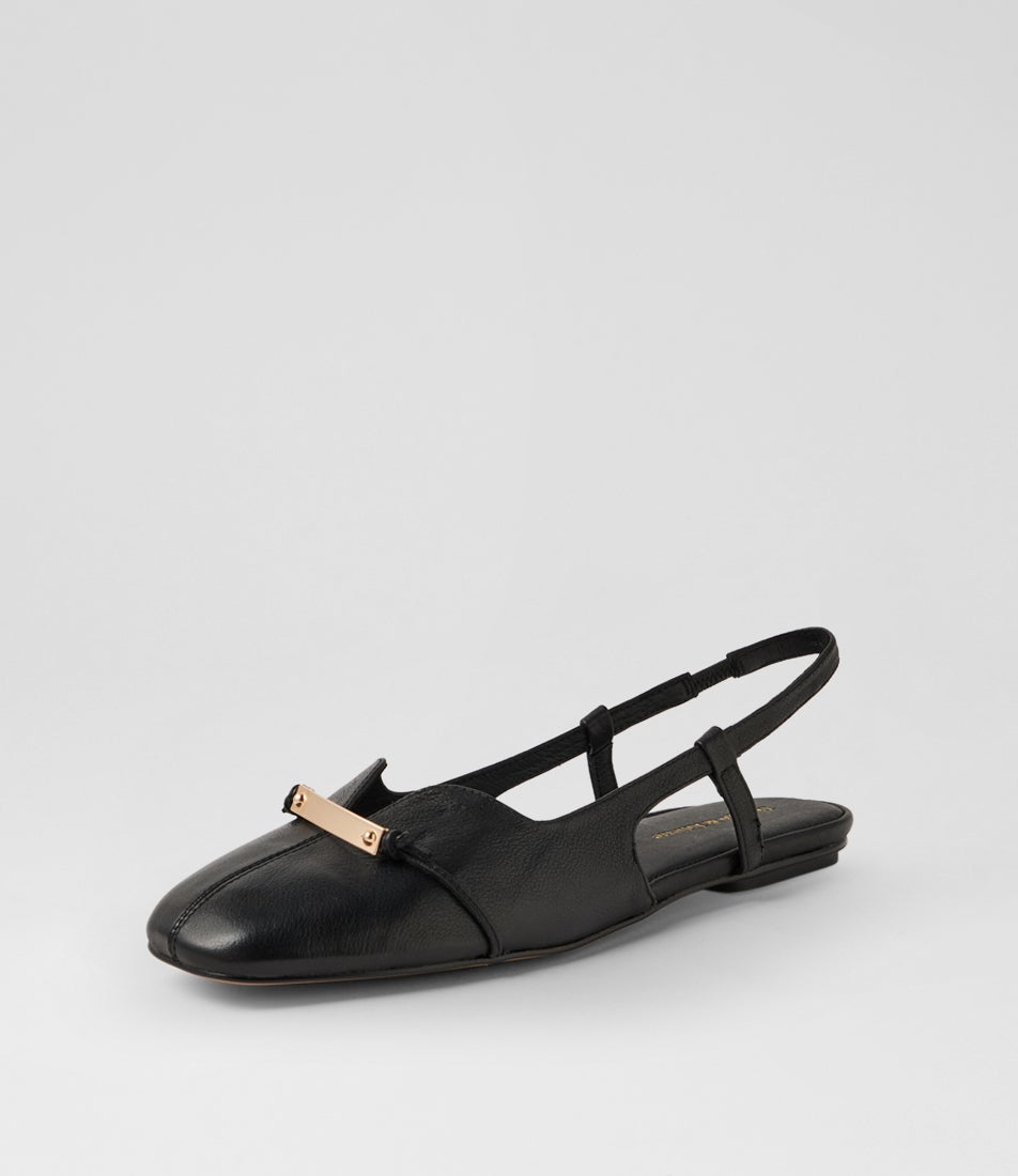 Valyn Black Leather Slingbacks
