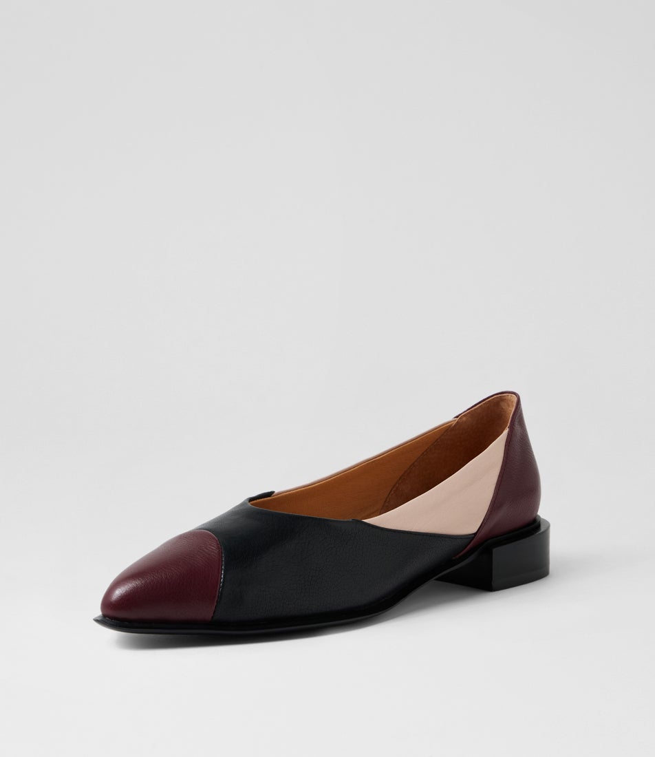 Emberta Burgundy Black Leather Flat Shoes