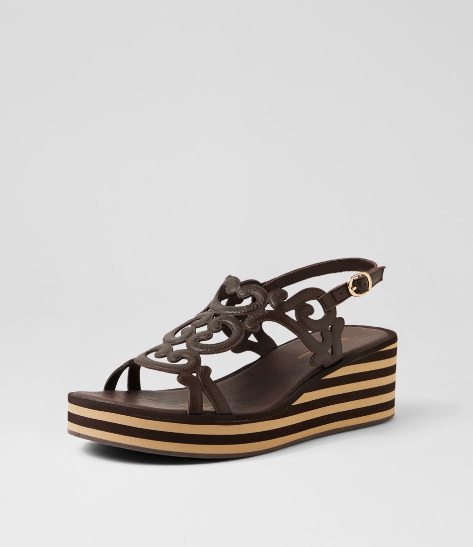 Fadia Choc Leather Platform Wedge Sandals