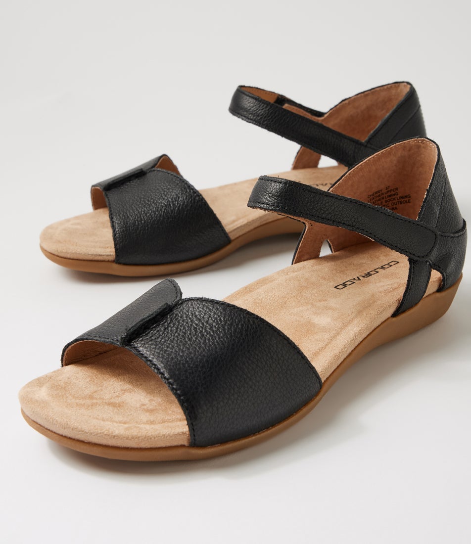 Cherry Black Leather Sandals