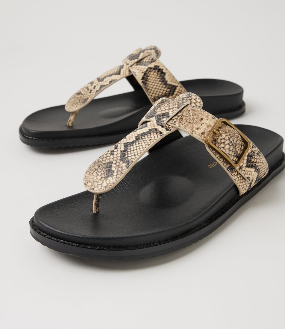 Ninx Black Ivory Snake Leather Sandals