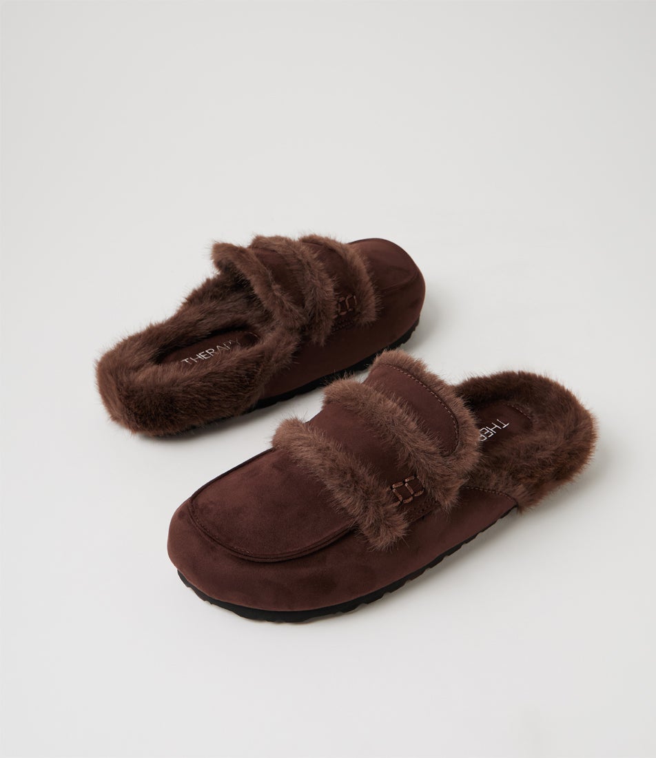 Yuki Chocolate Microsuede Mules