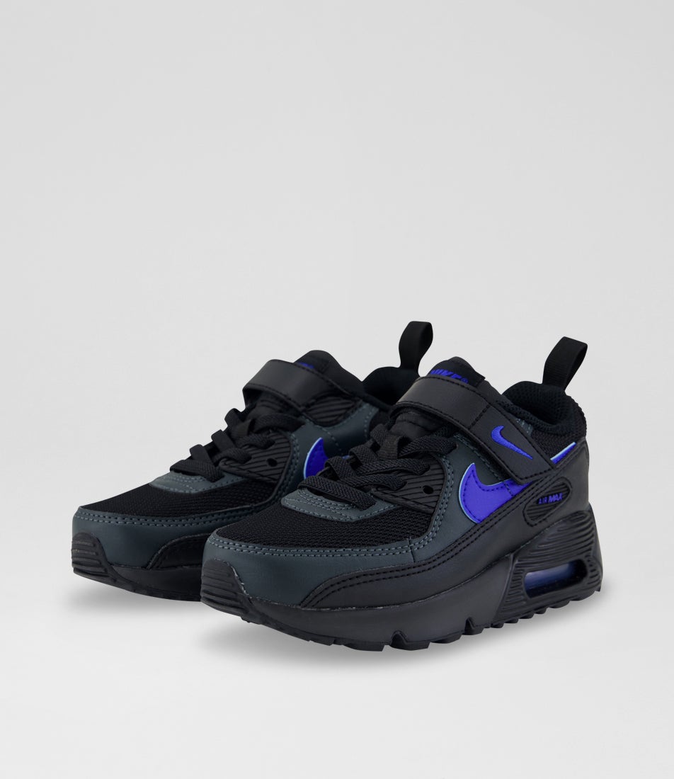 Air Max 90 Junior Black Racer Blue Smoke Grey Fabric Sneakers