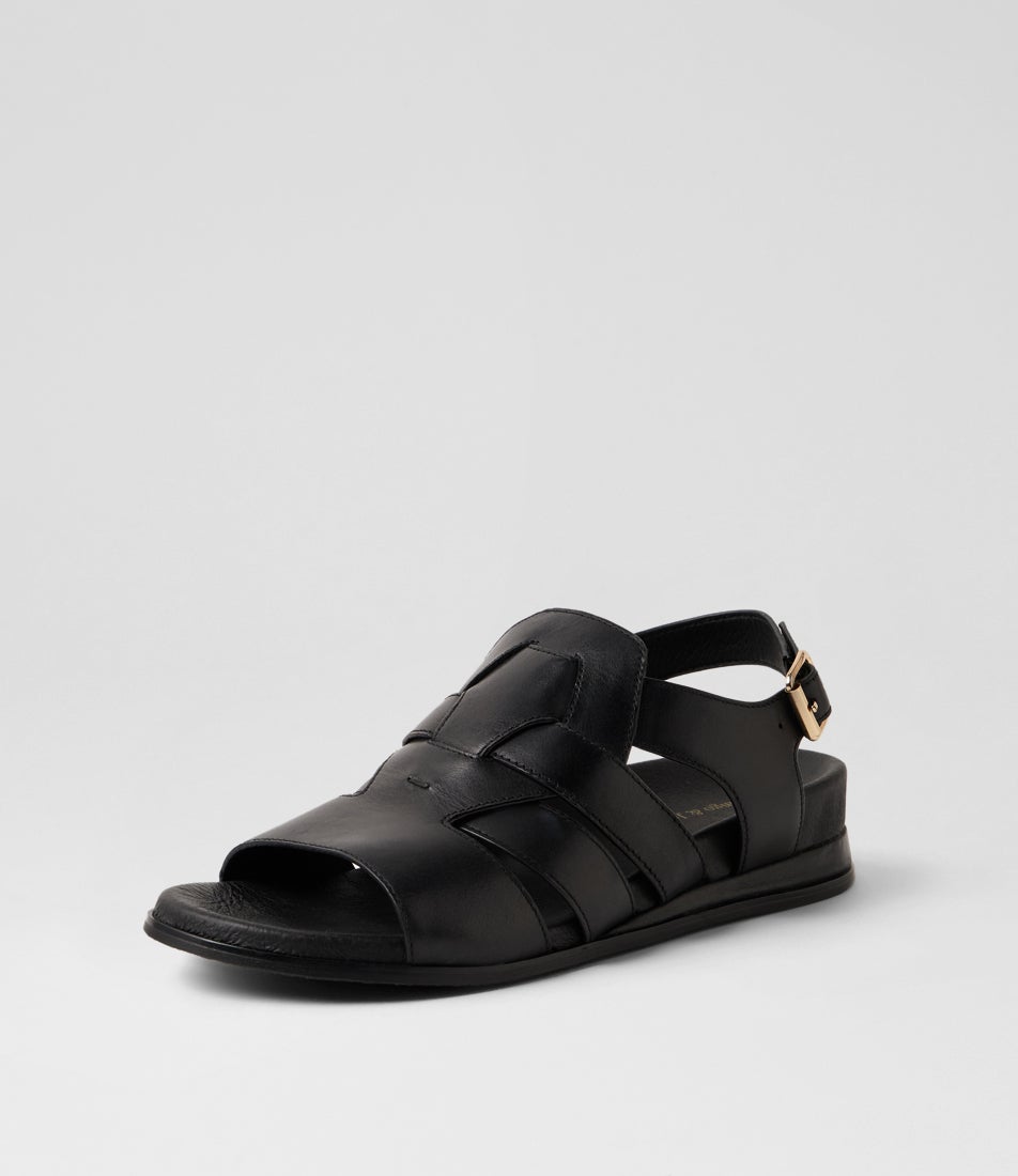 Fromer Black Leather Sandals