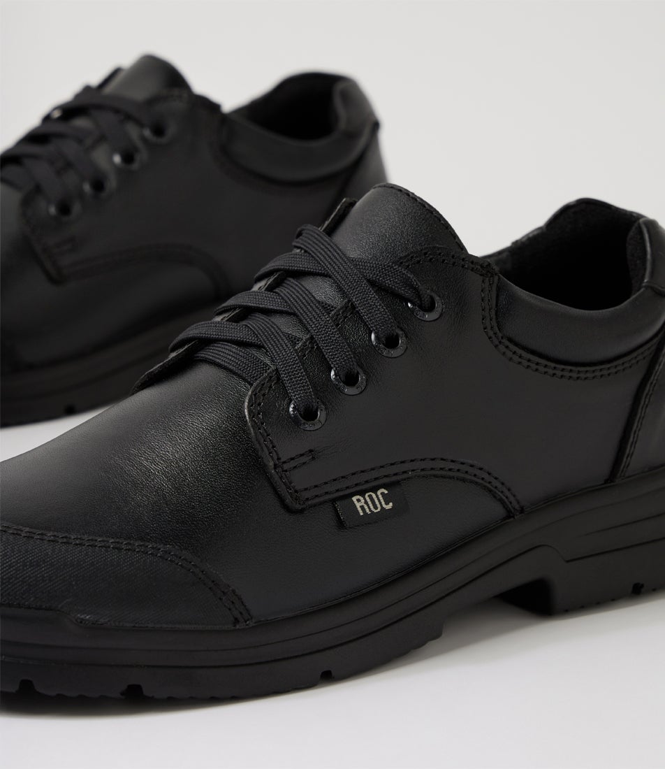 Ruckus Youth Black Leather School Shoes