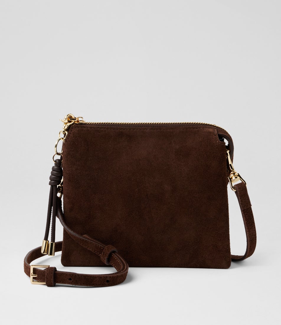 Pauloa Deep Choc Suede Cross Body Bag