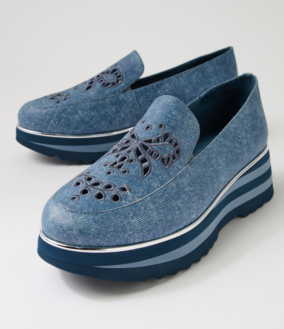 Enakai Blue Denim Leather Loafers