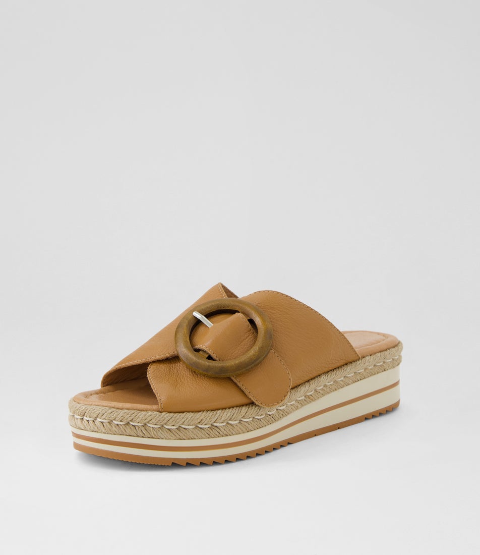 Antigone Dark Tan Leather Slides
