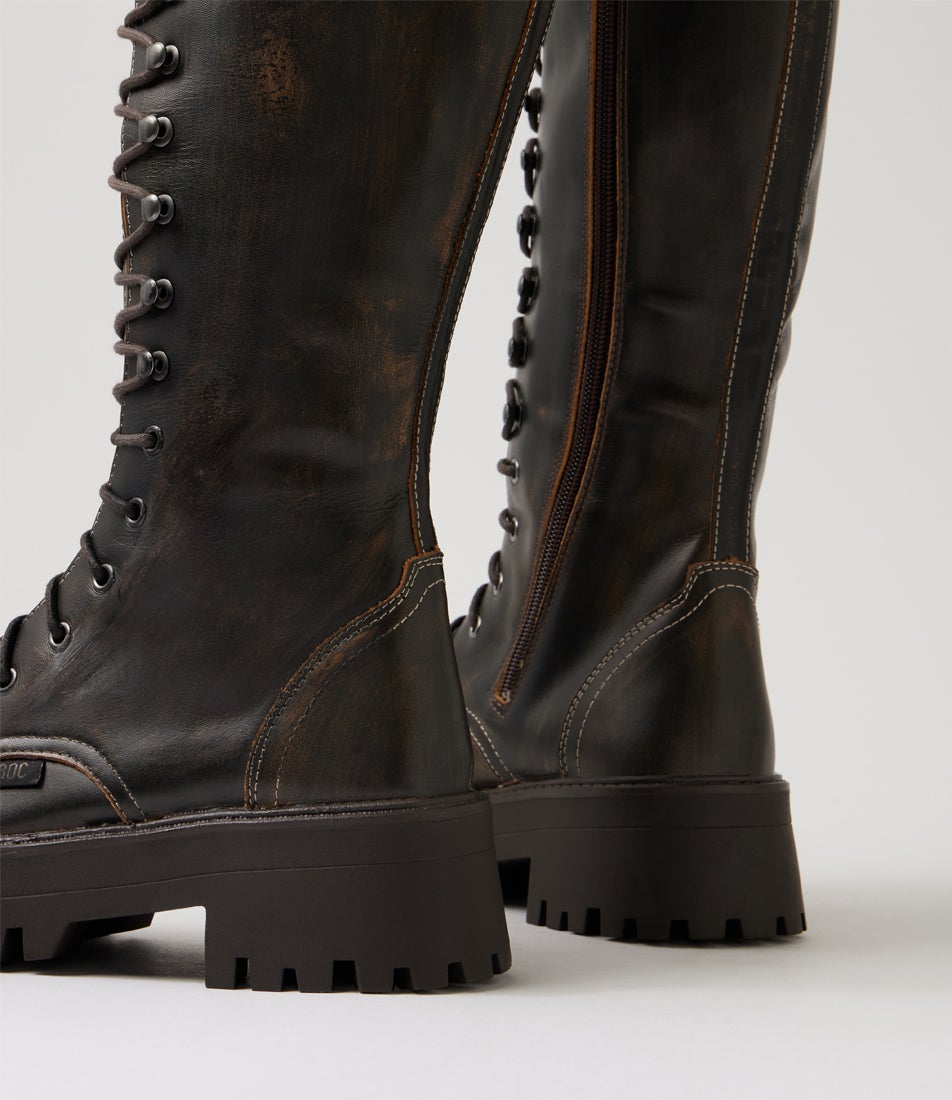 Cadet Brown Distressed Leather Knee High Boots