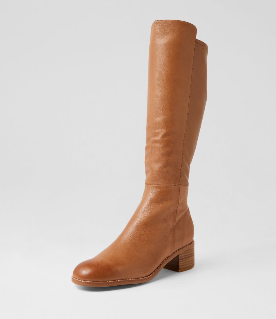 Ronel Dark Tan Leather Knee High Boots
