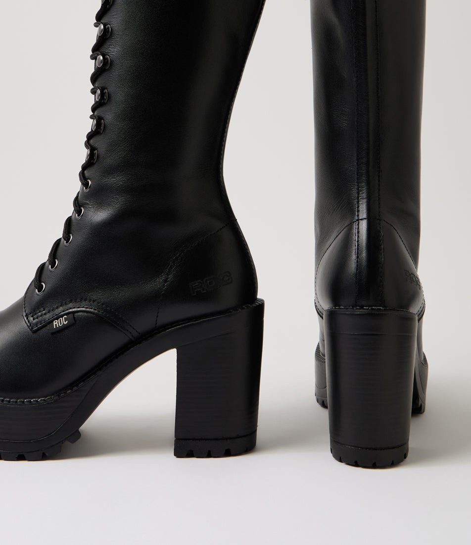 Lash Wide Calf Black Leather Knee High Boots Lash Wide Calf Black Leather Knee High Boots