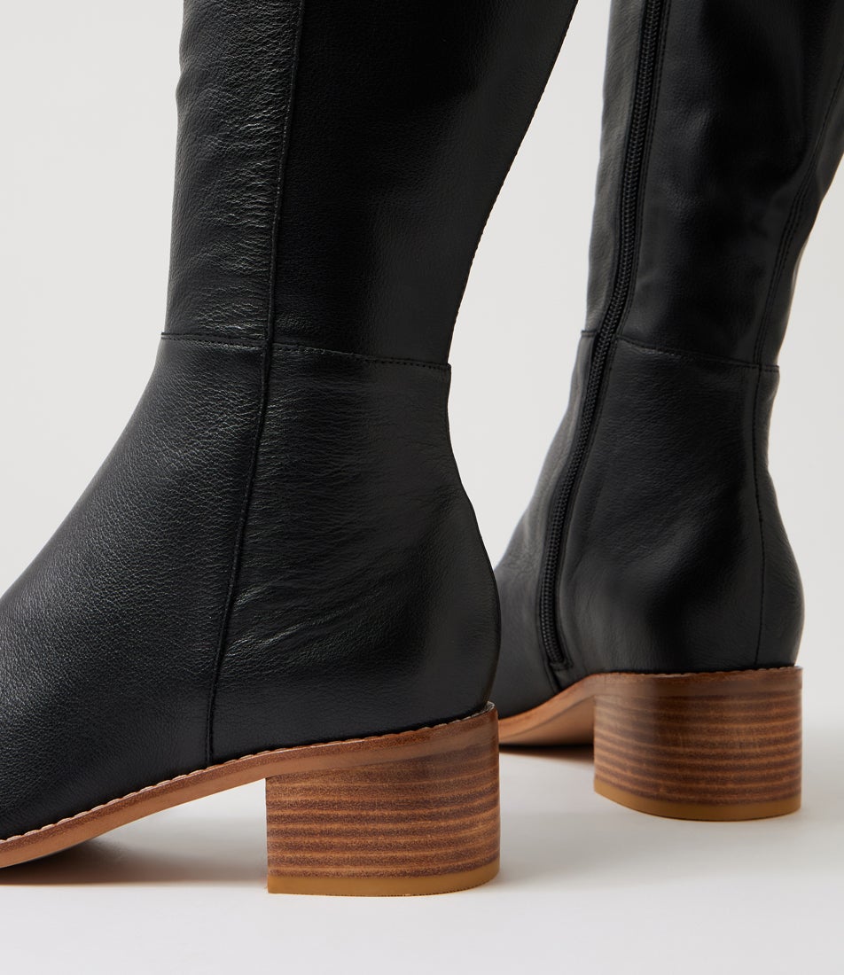Ronel Black Natural Leather Knee High Boots