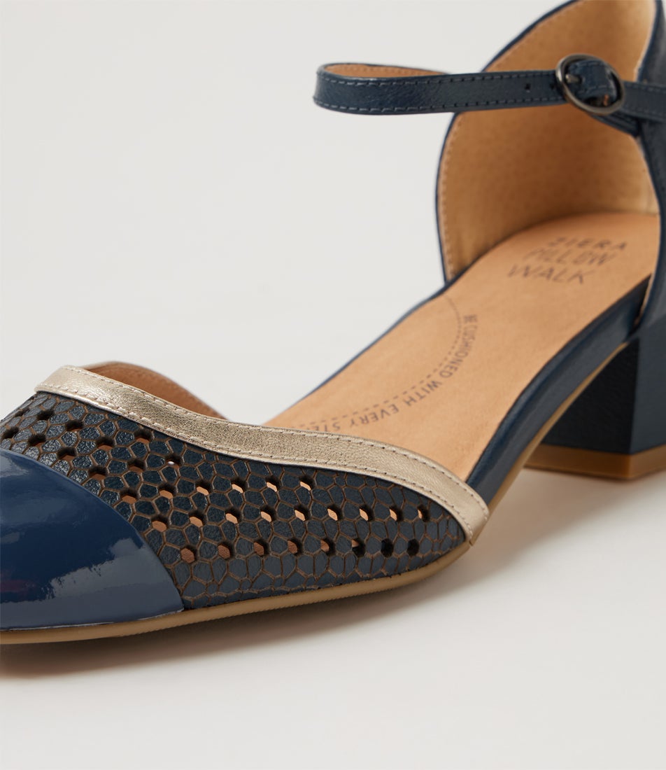 Zazza W Navy Pale Gold Patent Leather Heels