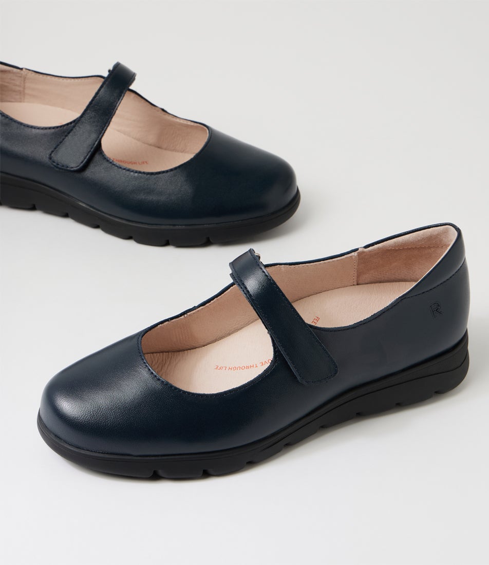 Brimley Navy Leather Flat Shoes