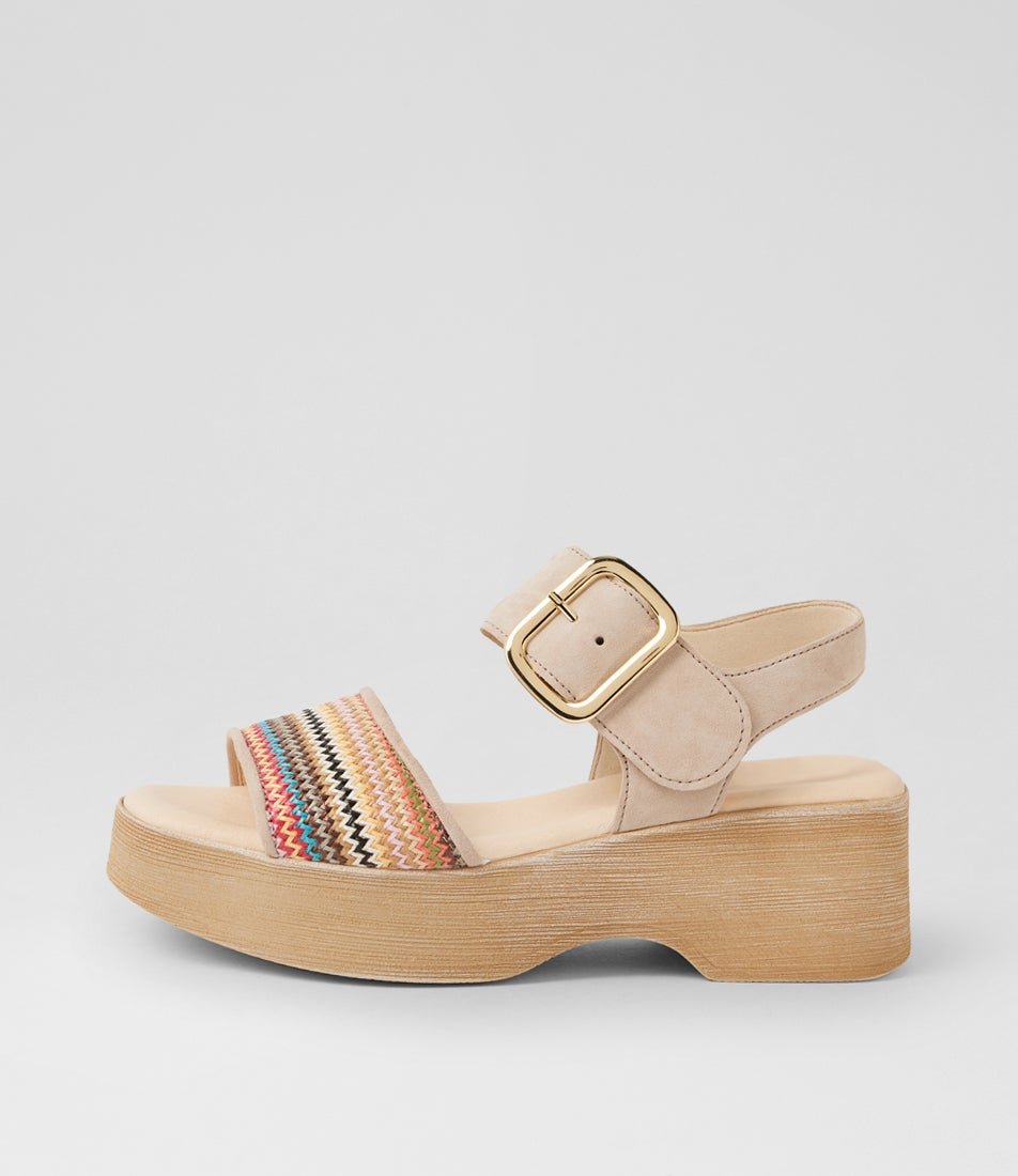 Solene Oak Syn Raffia Suede Sandals