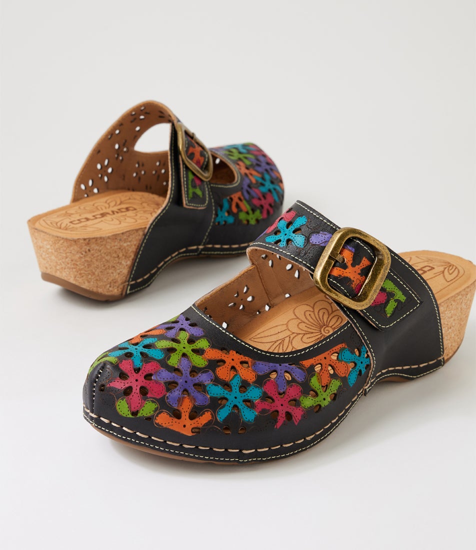 Joker Black Multi Leather Wedges