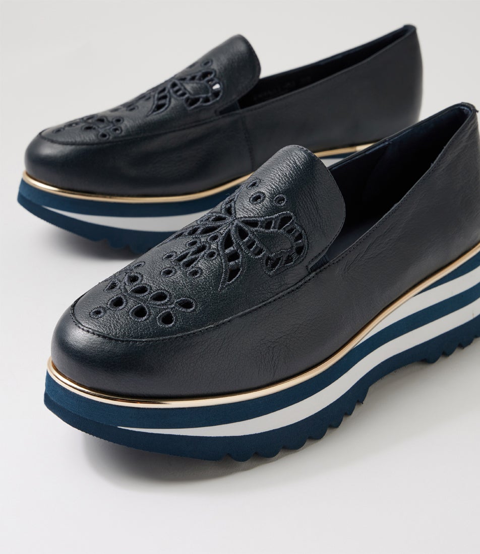 Enakai Navy Leather Loafers