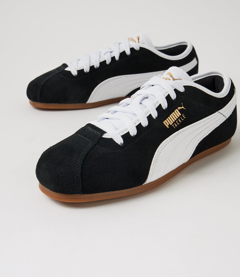 Puma Tackle W Black White Gum Fabric Lace Up Sneakers