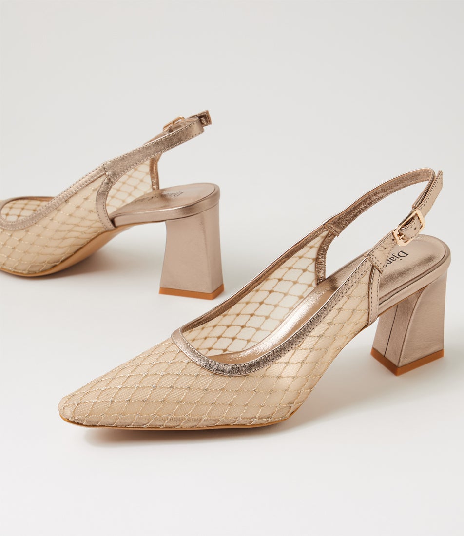Kipps Champagne Leather Mesh Slingbacks
