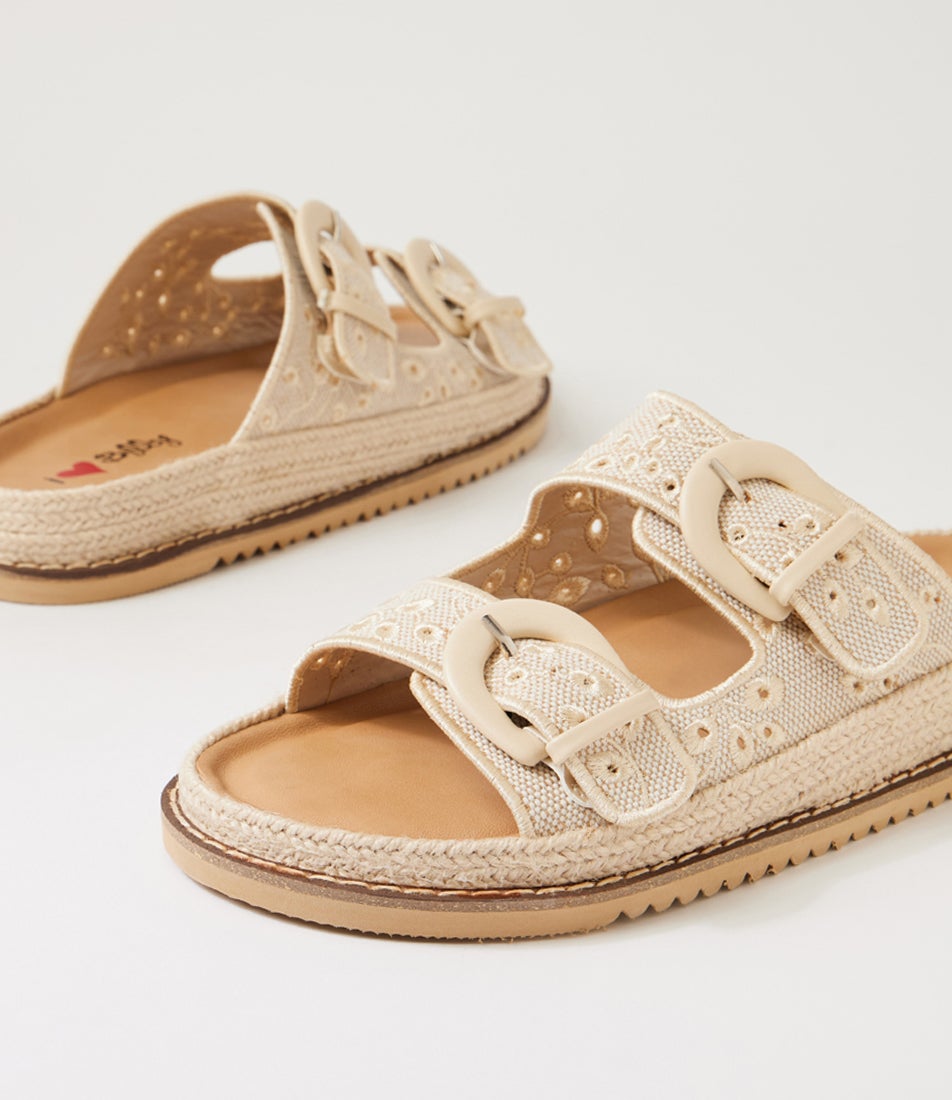 Jabbi Ecru Fabric Slides