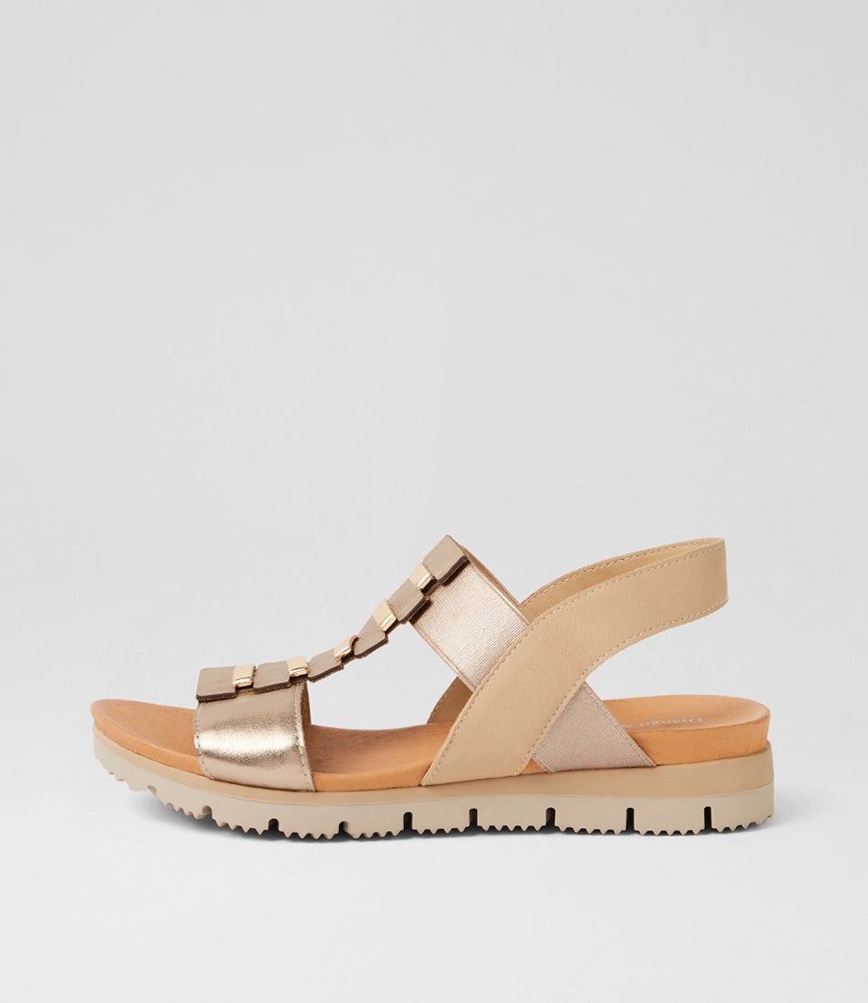 Lensey Champagne Camel Leather Sandals