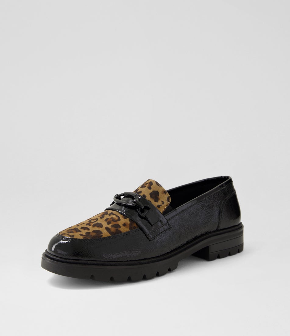 Cambridge 19 Black Leopard Patent Loafers