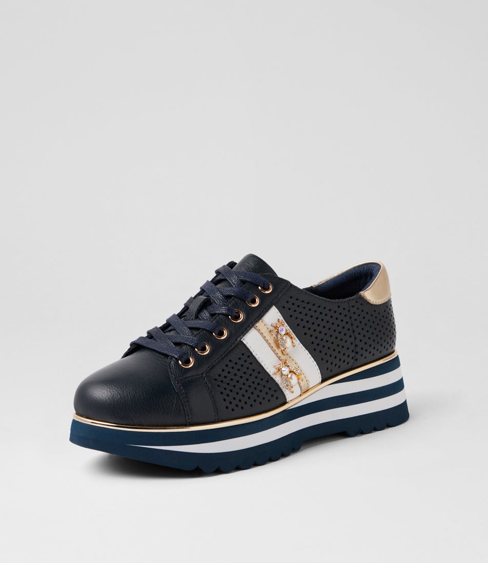 Eaglesy Navy White Multi Lace Up Flats