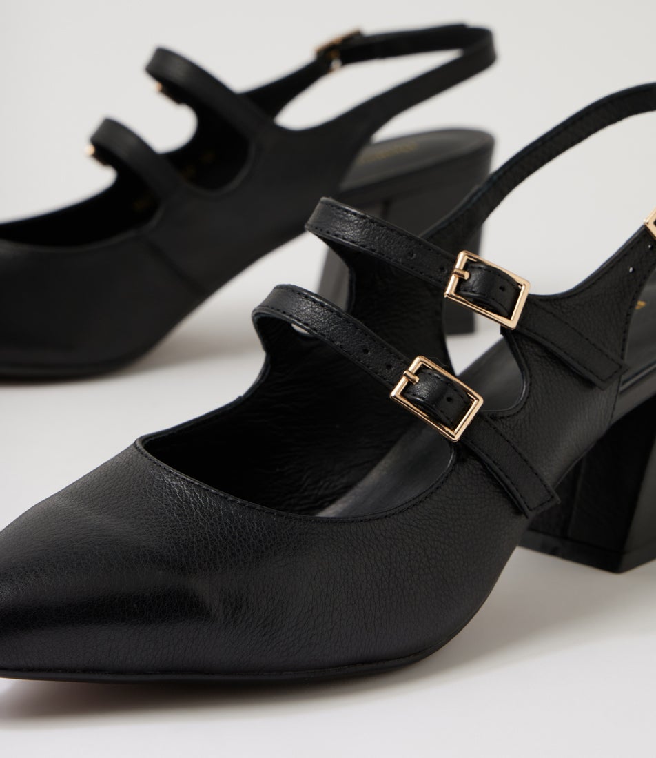 Maisha Black Leather Heels