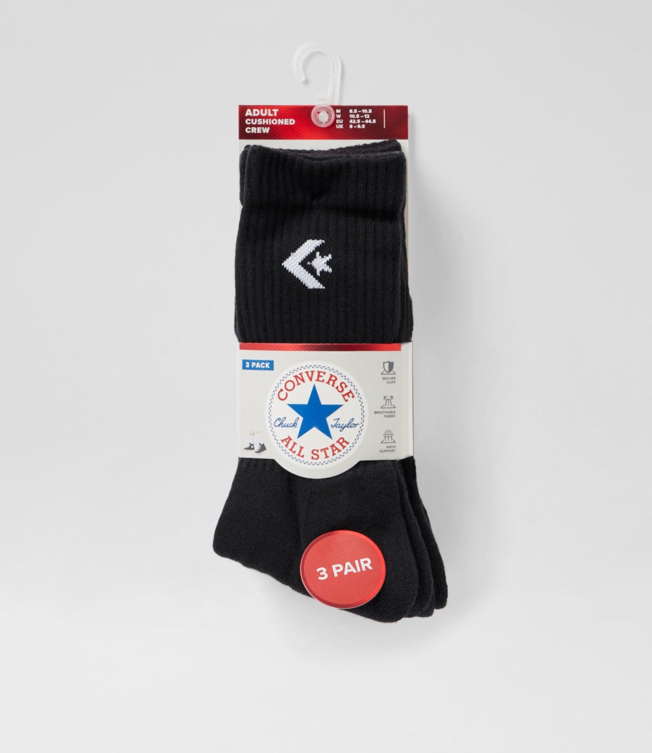 3 Pack Black Crew Cotton Socks