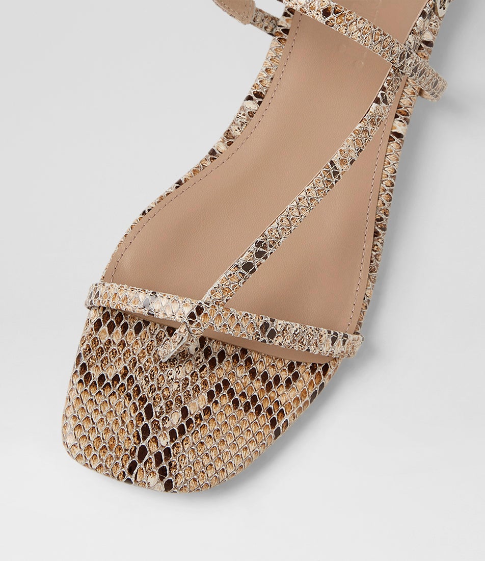 Rollina Nude Snake Leather Sandals