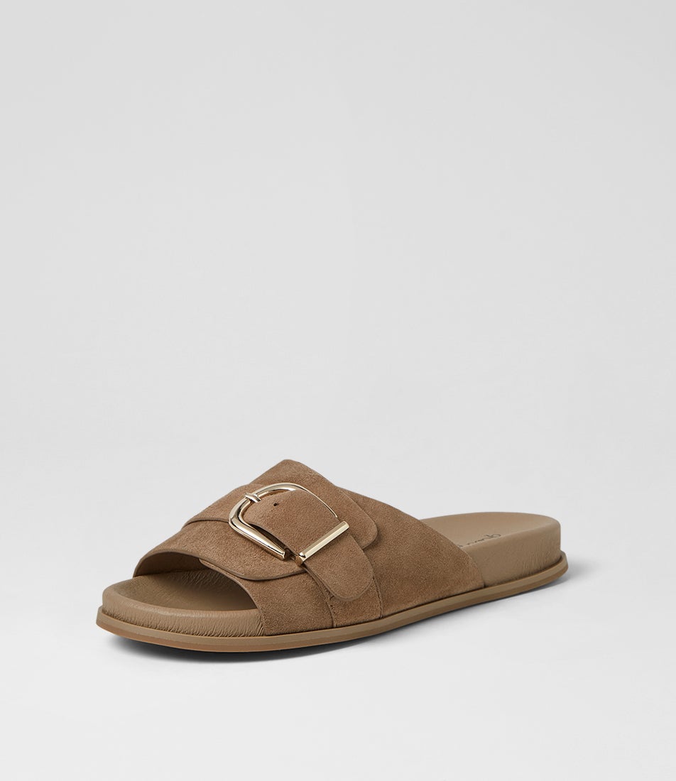 Newcomer Light Choc Natural Suede Slides
