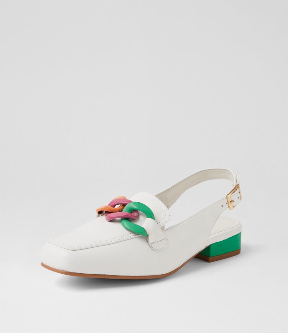 Boma White Bright Multi Leather Heels