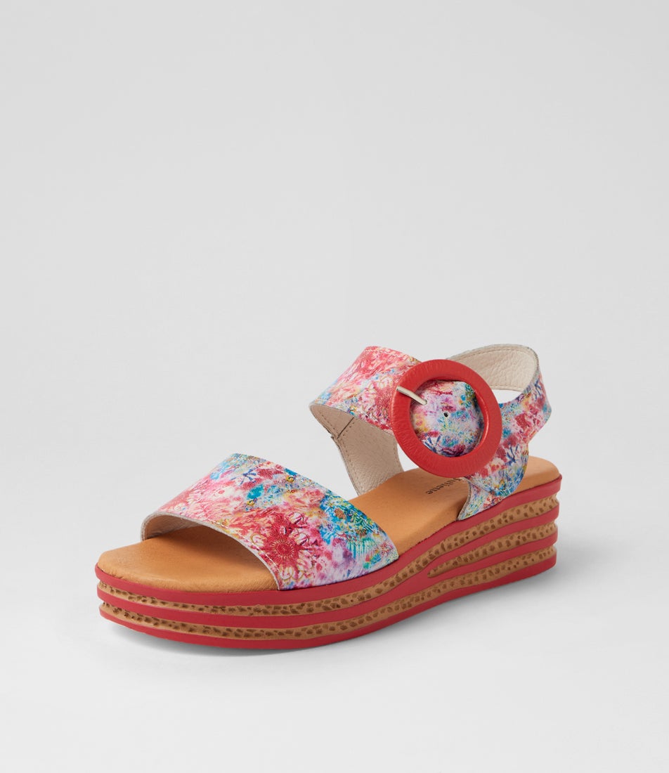 Cubbie Red Multi Print Leather Sandals